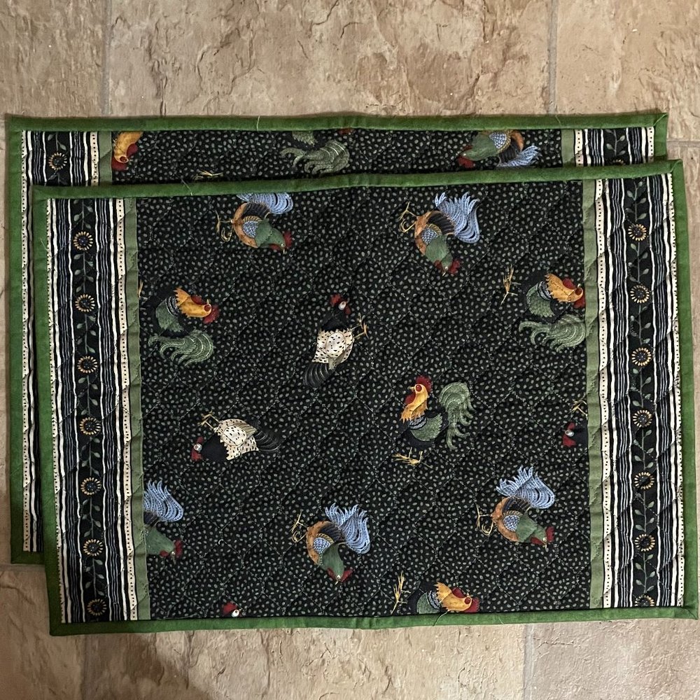 HANDMADE Quilted Reversible Rooster Placemats - Set of 2